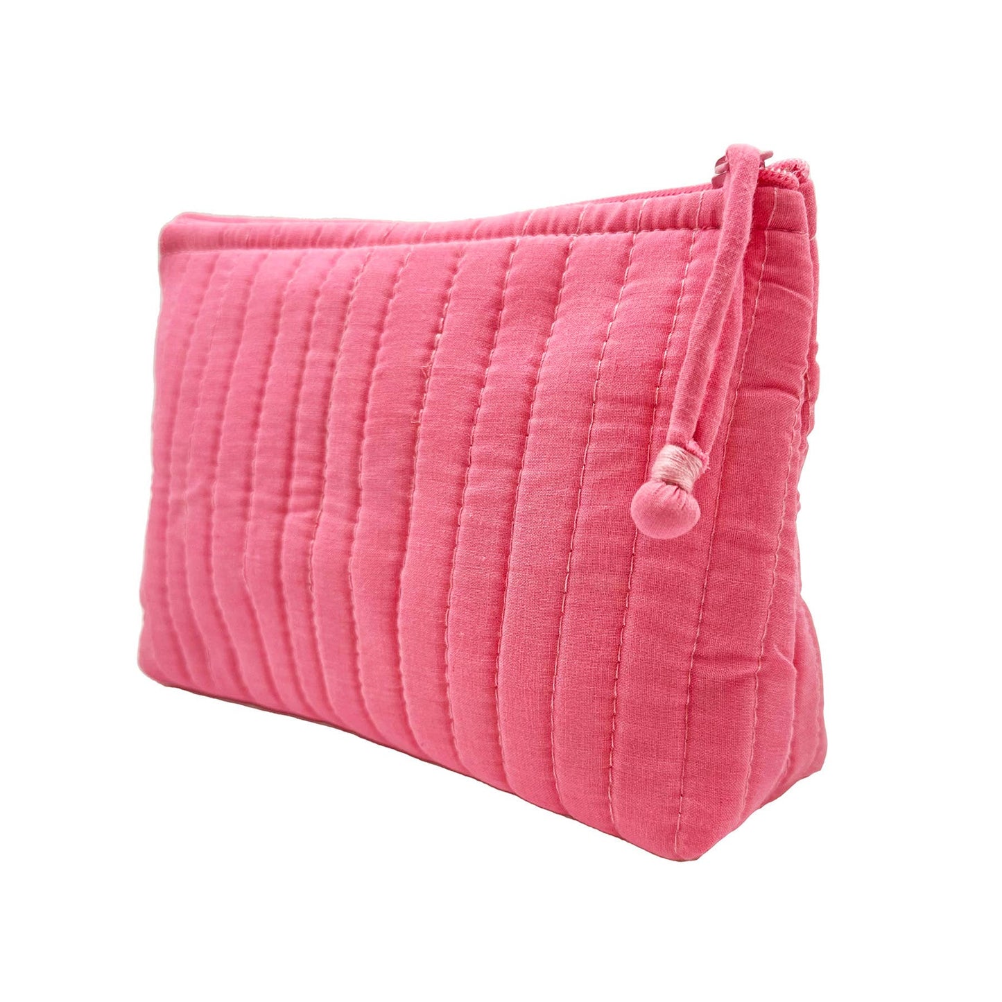 Aviva Collection - Quilted Solid Cotton Travel Pouch: Bubblegum Pink
