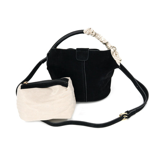 Small Suede Bucket Bag in Black