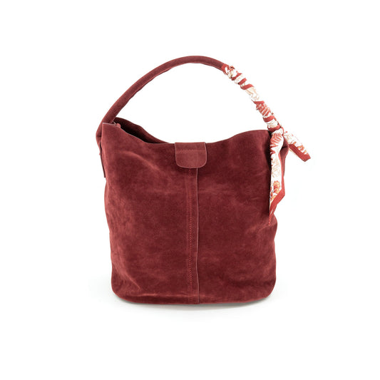 Suede Bucket Bag in Burgundy