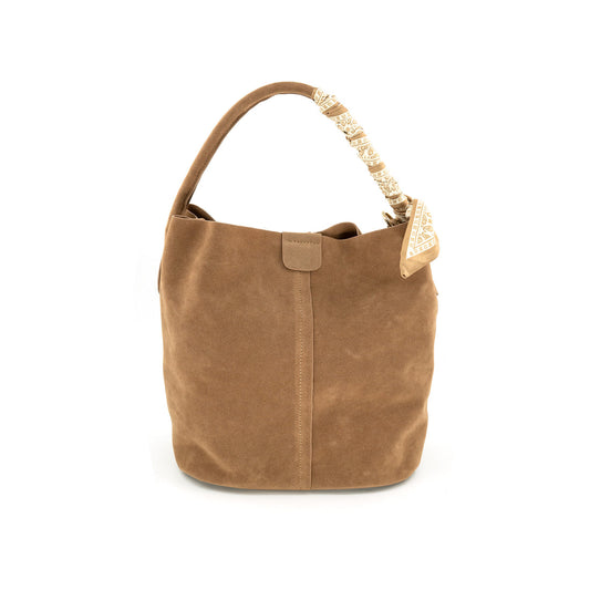 Suede Bucket Bag in Tan