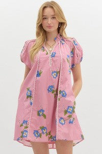 Elise Puff Sleeve Dress In Pink