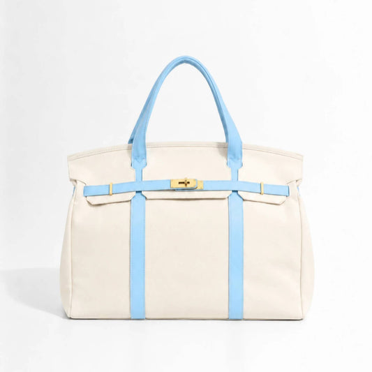 Pastel Trim Canvas Tote Bag Sky Blue