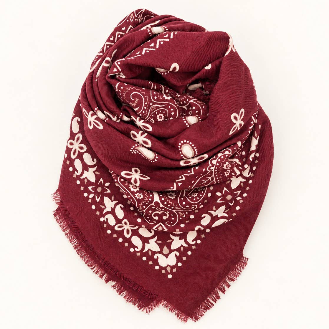 Paisley Print Oversized Square Scarf | Wine