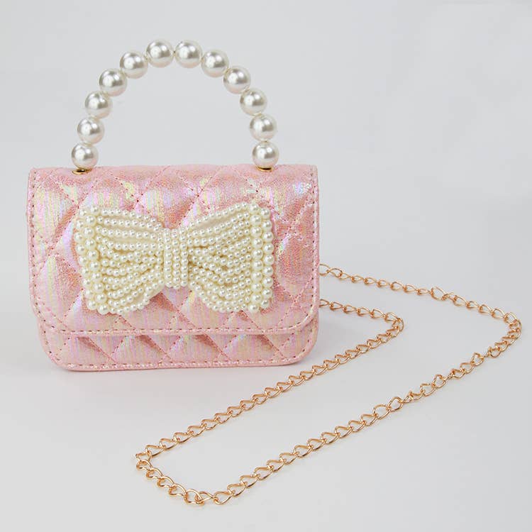 Shimmer Pearl Bow Purse: Pink