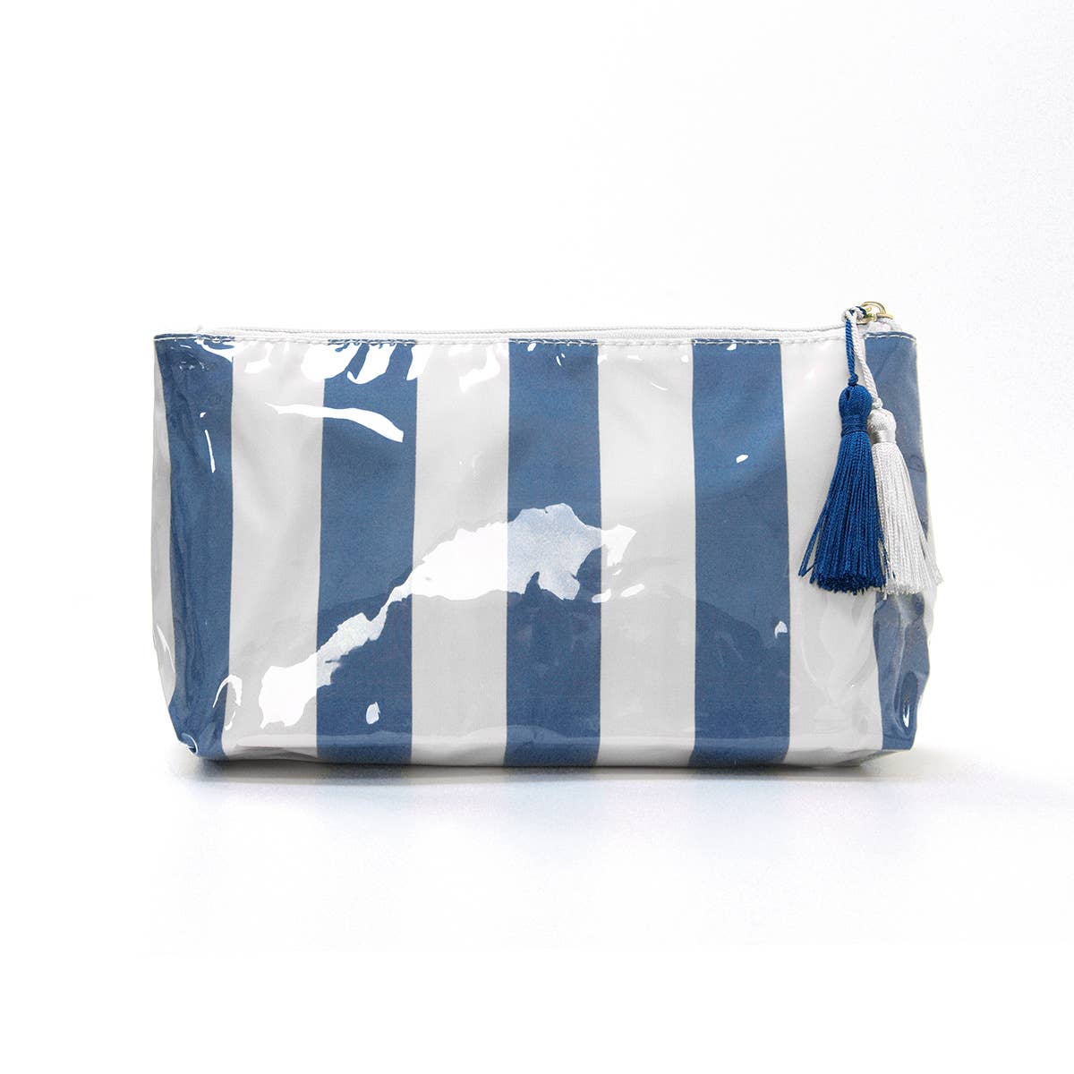 Glossy PVC Colorful Stripe Check Tassel Accent Makeup Bag: C4 / M