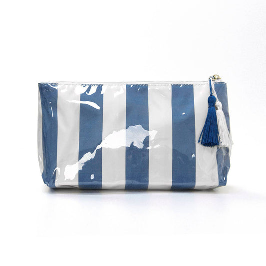 Glossy PVC Colorful Stripe Check Tassel Accent Makeup Bag: C4 / M