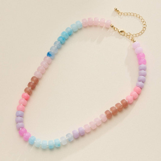 Gradient Color Round Disc Beaded Necklace: Light Multi / One /