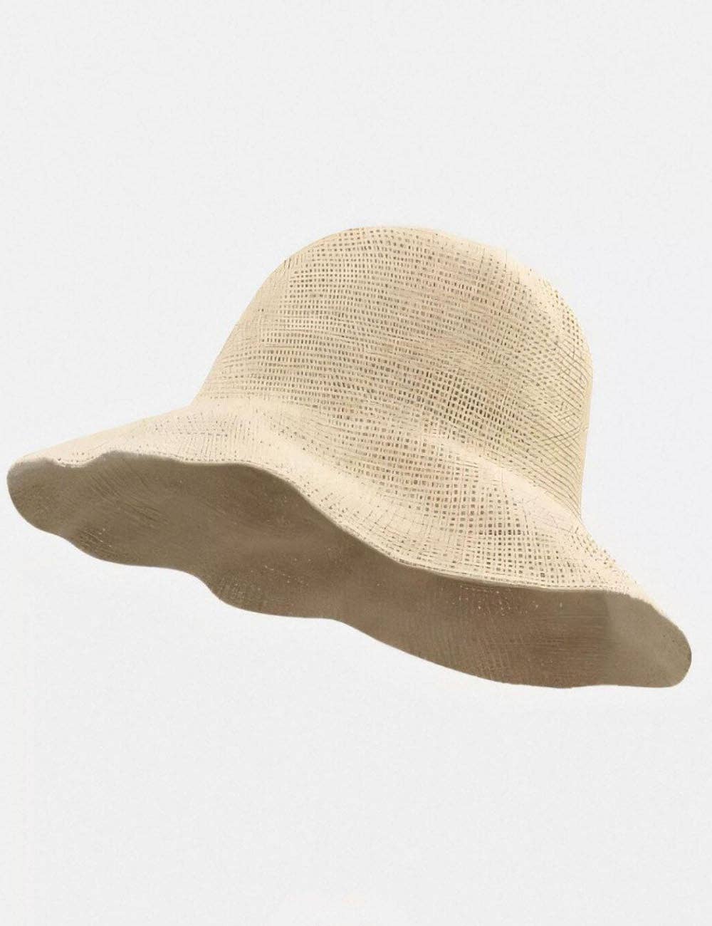 Casual Wide Brim Handwoven Straw Bucket Hat: Beige 10cm