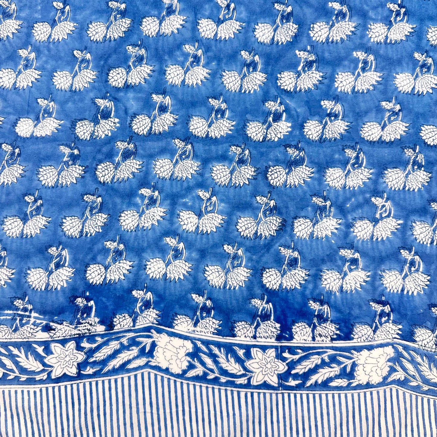 Block Printed Cotton Scarf - Royal Blue with White Flowers