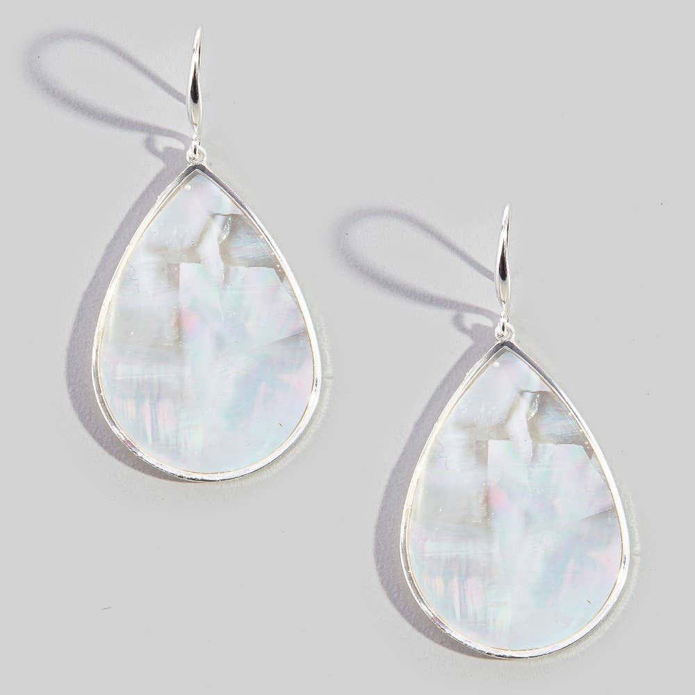 Gold Bezel Iridescent Shell Dangle Earrings: WHTSIL