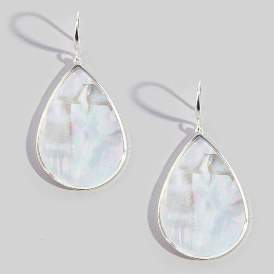 Gold Bezel Iridescent Shell Dangle Earrings: WHTSIL