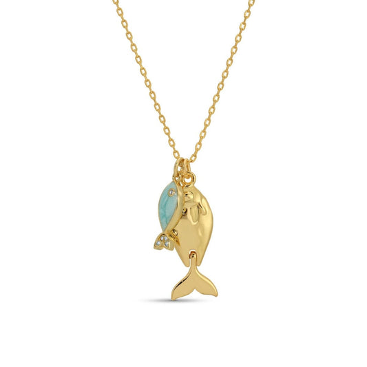 Large & Petite Fish Pendant Necklace: Gold