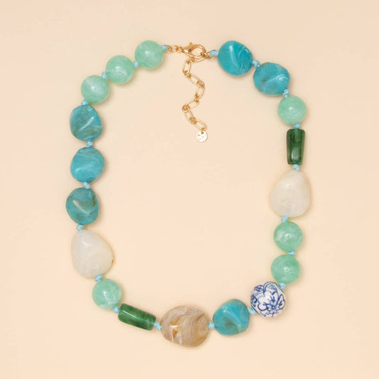 Beaded Multi Color Stone Necklace: Turquoise