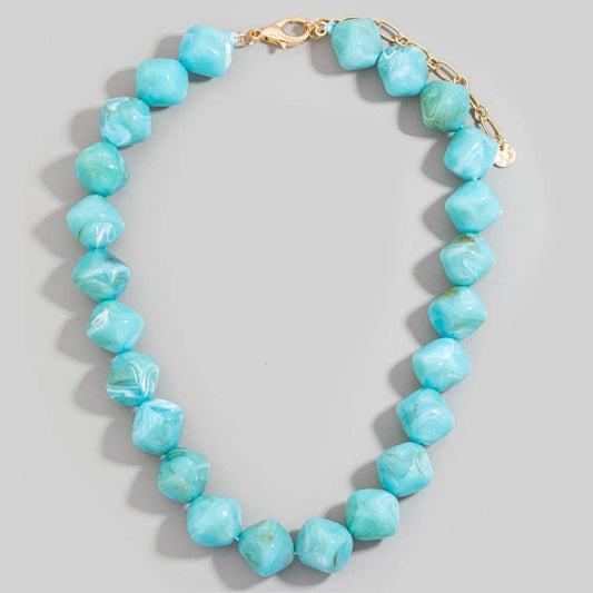 Irregular Marble Resin Beaded Necklace: Turquoise