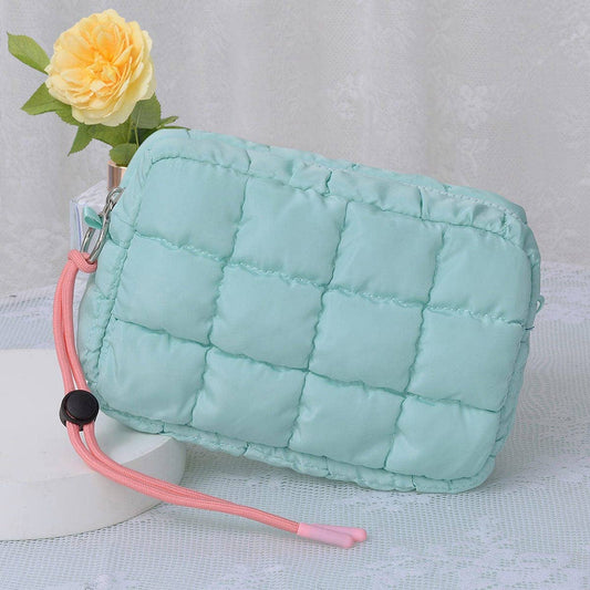 Nylon Quilted Puffer Clutch/Pouch: Seafoam