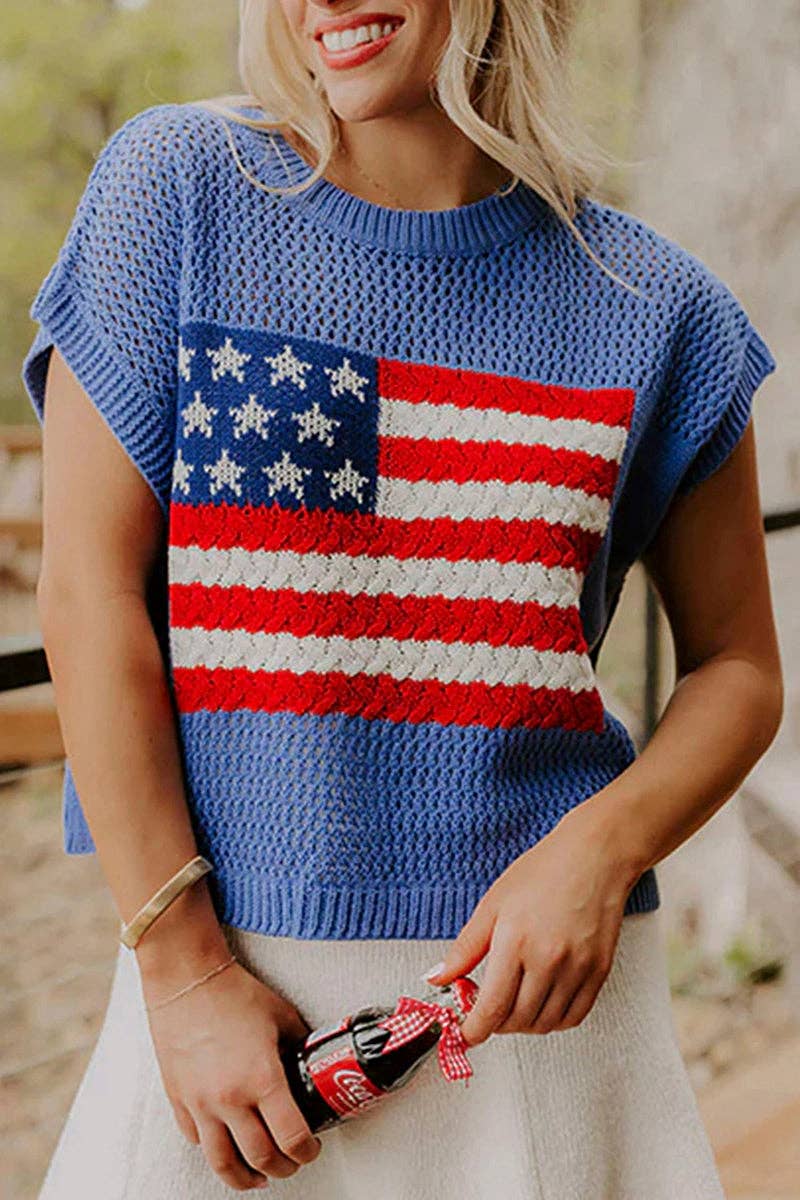 Flag Graphic Short Sleeve Sweater Top