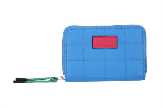 Faux Leather Zippered Wallet with Wristlet: Blue