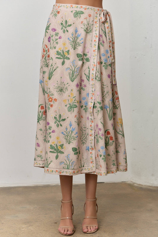 FLORAL PRINT MIDI WRAP SKIRT