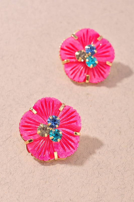 RESIN FLORAL STATEMENT STUD EARRINGS: Fuchsia