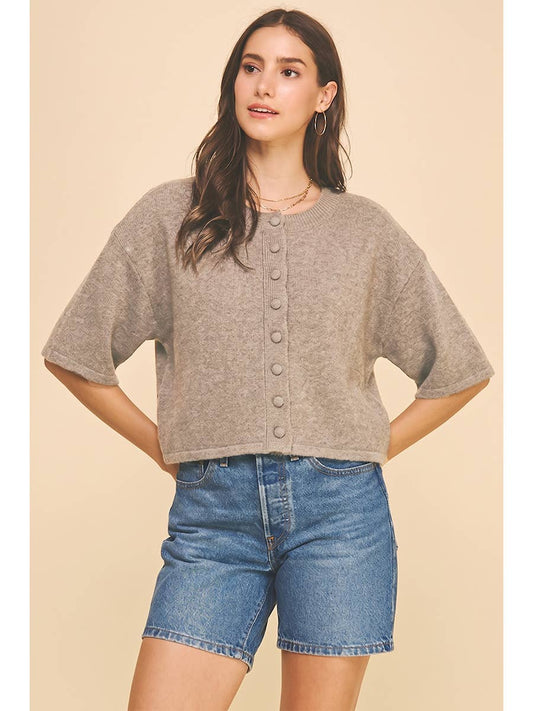 Button Down Short Sleeve Sweater in Oatmeal