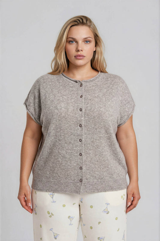 Plus Raw Edge Sleeveless Lightweight Cardigan: Light Taupe