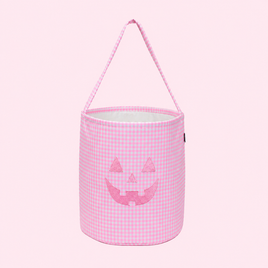 Wipeable Pink Gingham Trick-Or-Treat Tote (EMBROIDERED)