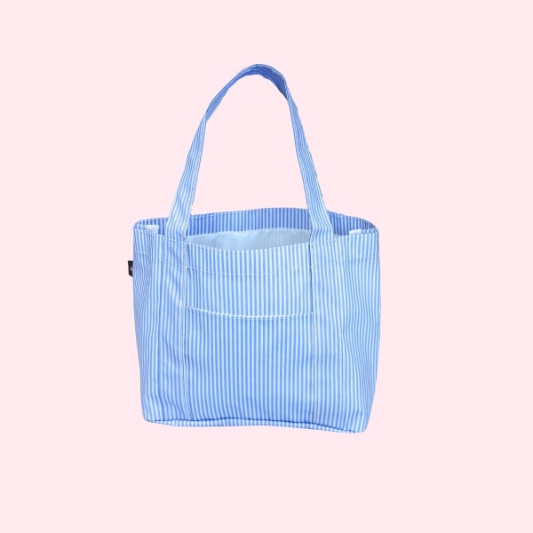Baby Blue Preppy Stripe Mini Mama Tote-Wipeable
