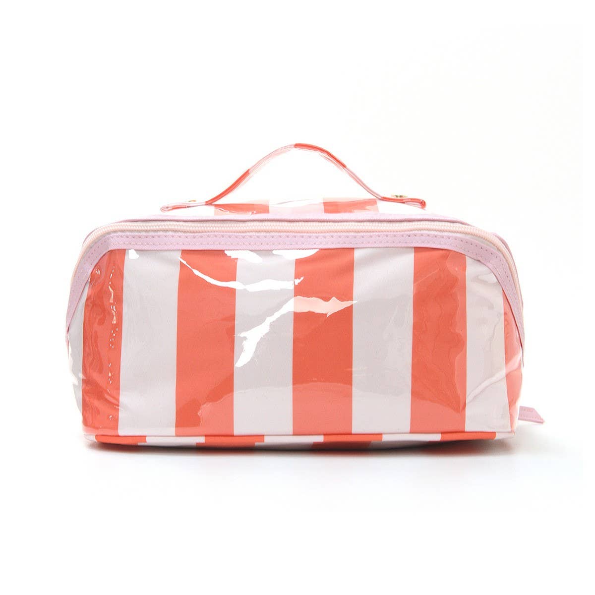 Checker Striped  Open Flat Cosmetic Makeup Pouch | Red Pink