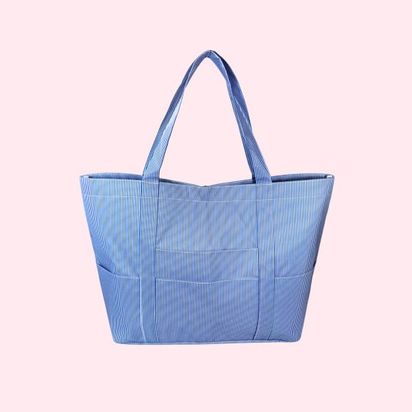 Navy Preppy Stripe Big Mama Tote-Wipeable