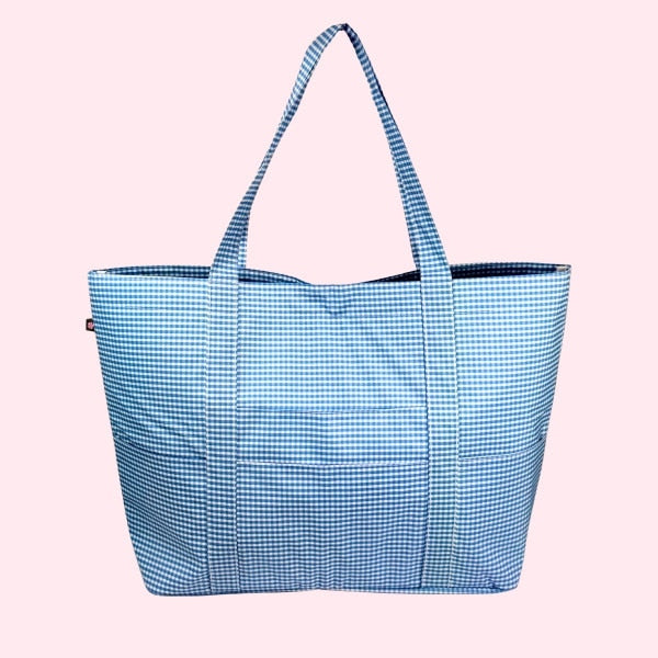 Custom Baby Blue Gingham Wipeable Tote