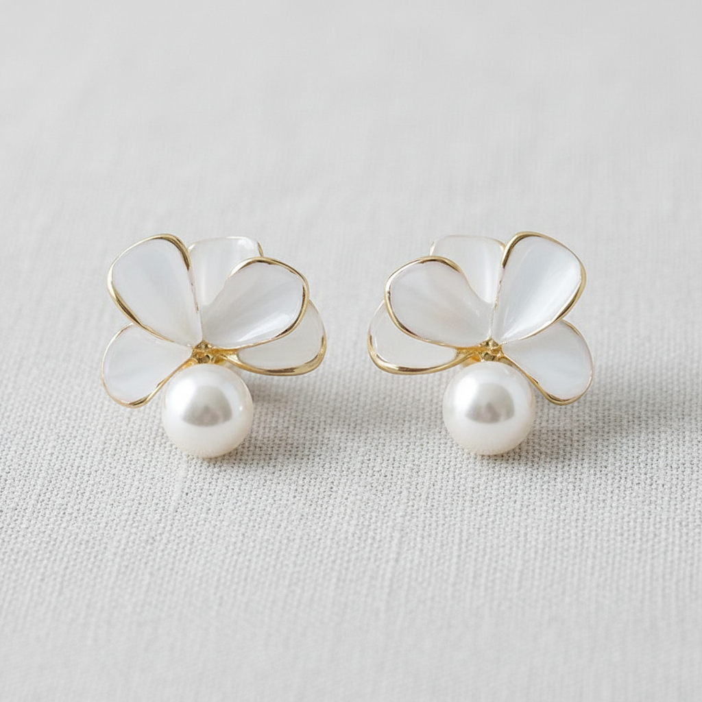 Vintage Freshwater Pearl Floral Stud Earrings