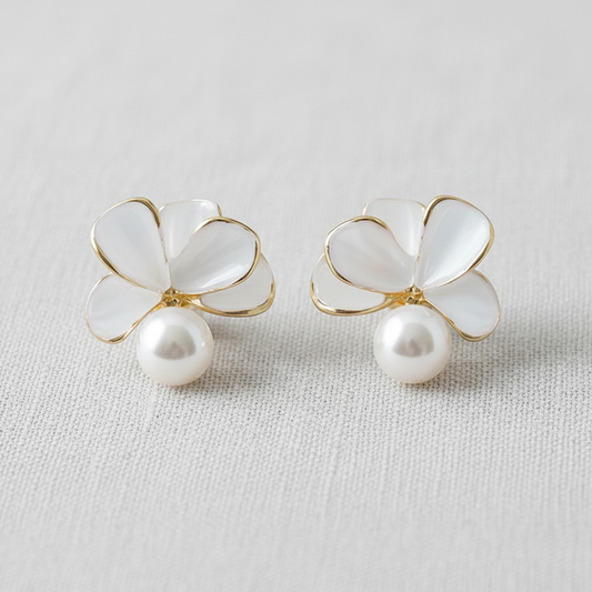 Vintage Freshwater Pearl Floral Stud Earrings