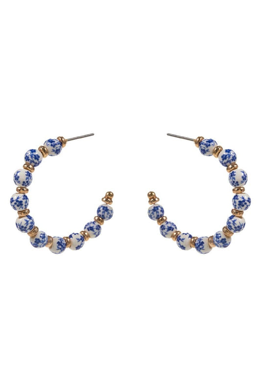Flower Round Ceramic Beads Titanium Post Earrings: GDBL / ONE