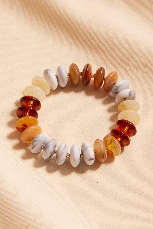 Oval Disk Resin Beads Ombre Mixed Stretch Bracelet: YLW / ONE