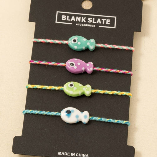 Ceramic Fish Charm Braided Colourful Cord Bracelet: MULTI