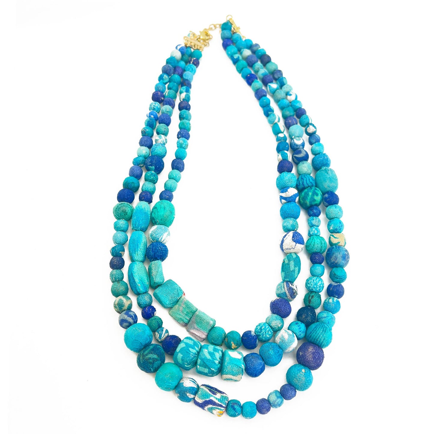 Aasha Trinity Aqua Kantha Beaded Layered Necklace