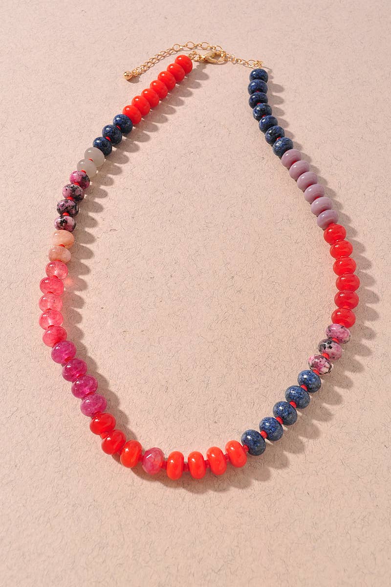 Mixed Material Short Necklace: Burgundy MULTI