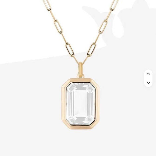 18k Stainless Steel Tarnish Free Square Necklace | Crystal