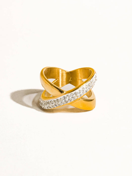 Pauline 18K Gold Non-Tarnish X Rhinestone Ring: Yellow Gold / 7