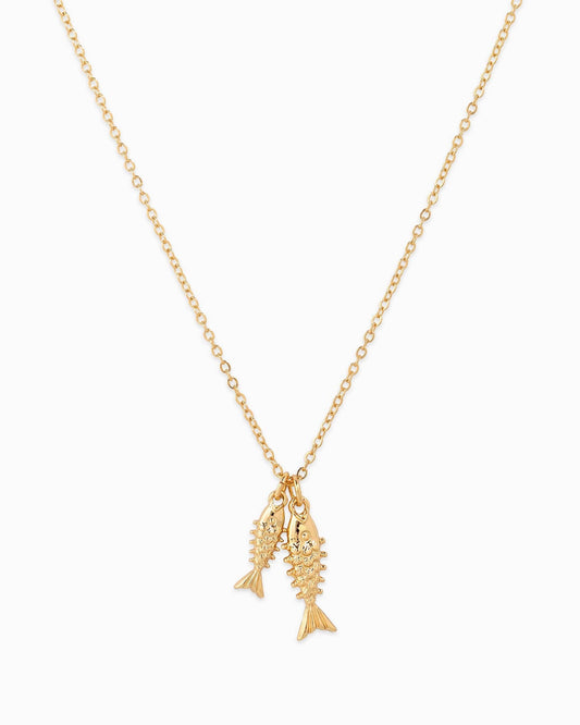 Double Sea Life Sardine Necklace: Gold