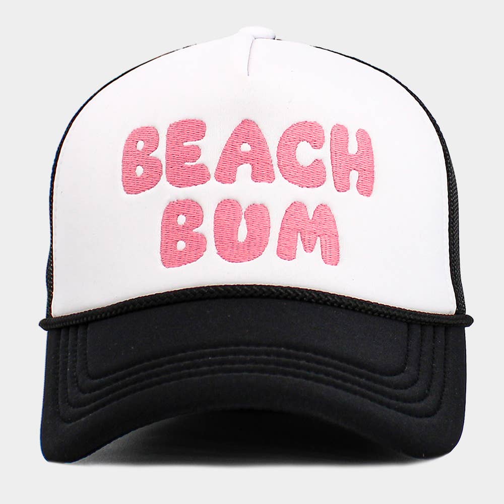 BEACH BUM Message Embroidered Mesh Back Trucker Hat
: Black