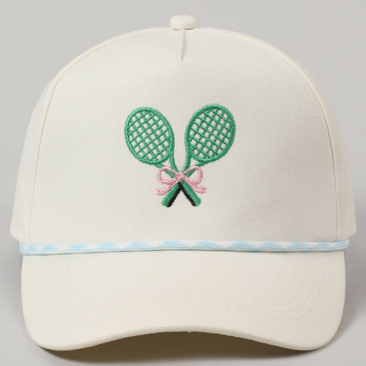 Tennis Racquets Ribbon Embroidery Trucker Hat: Lt Blue / One Size