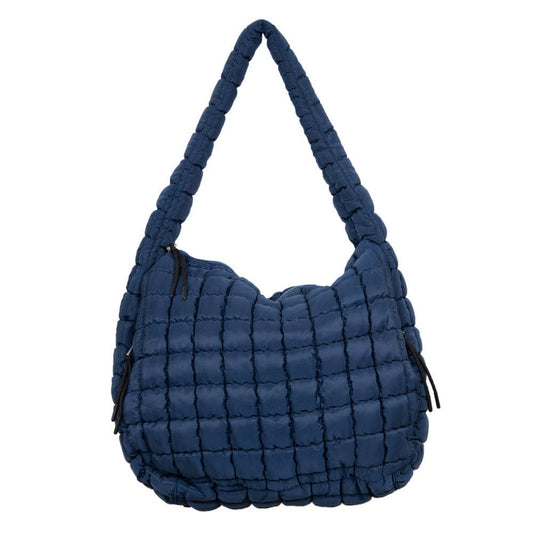 Navy Oversized Quilted Hobo Tote Bag for Women: Navy