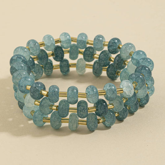 Marbled Stone Stretch Beaded Bracelet: GDBLU
