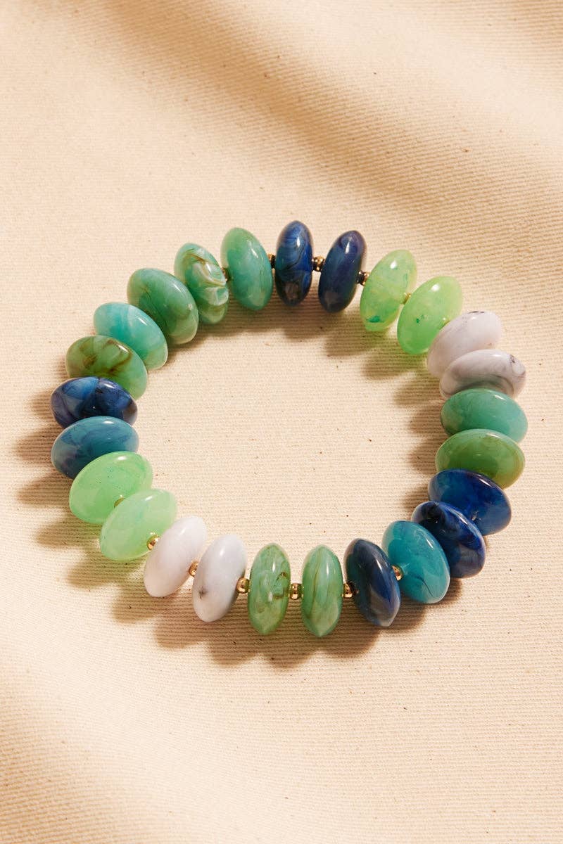 Oval Disk Resin Beads Ombre Mixed Stretch Bracelet: TQ / ONE
