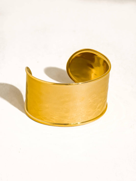 Calric 18K Gold Non-Tarnish Wide Statement Cuff Bracelet: Yellow Gold