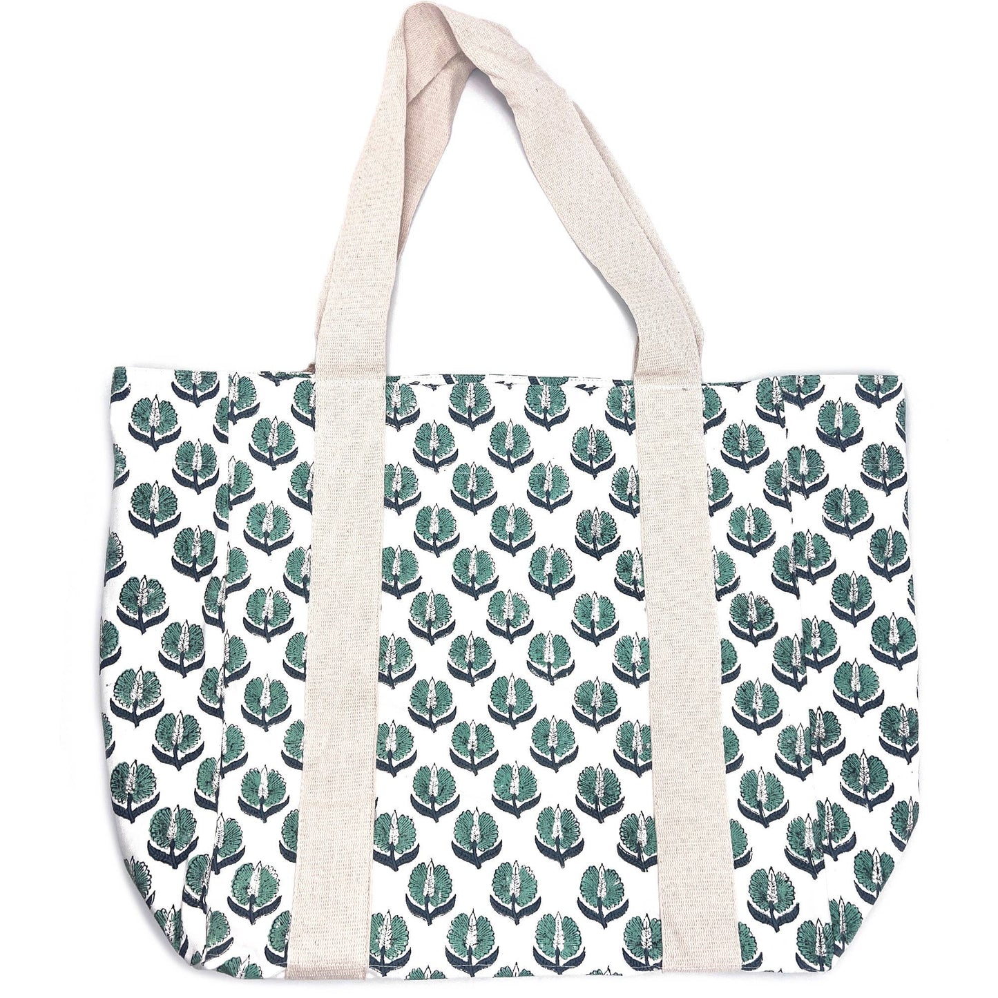 Block Printed Canvas Bag - Teal Marigold
