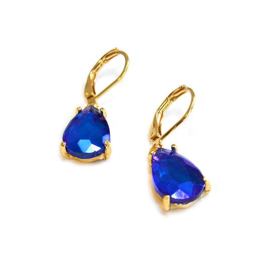 Teardrop Glass Beads Dangle Lever Back Drop Earrings: Royal-Blue-AB