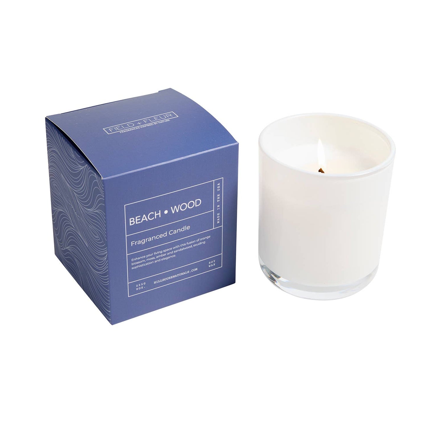 Beach Wood Candle In White Glass In Box 9oz.