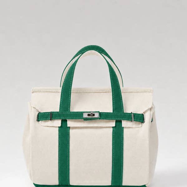 Handmade Mini Cotton Canvas Tote Bag: Green
